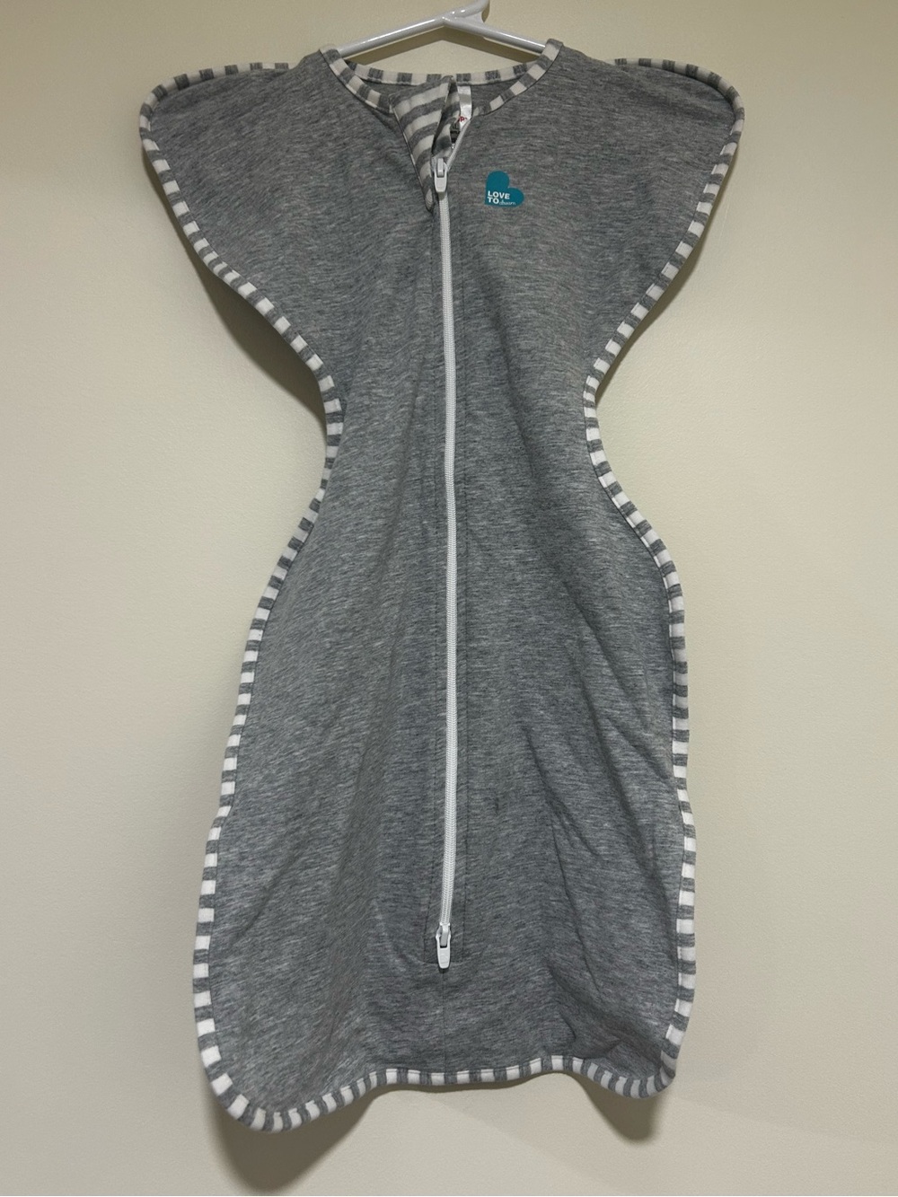Love to dream Grey Swaddle One-Piece with Striped Trim Small